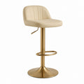 Sgabello da bar regolabile girevole beige in poliuretano PU con base rotonda in acciaio dorato 50 x 52 x 88-109 cm