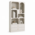 Libreria verticale rettangolare 6 vani 2 cassetti beige in pannello MDF 90 x 30 x 180 cm