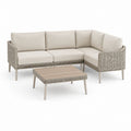 Set divano angolare da giardino 3 posti con tavolino beige in rattan PE e alluminio a L 195 x 140 x 78 cm