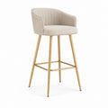 Sgabello da bar con schienale beige in velluto di poliestere e acciaio dorato 52 x 54 x 102 cm
