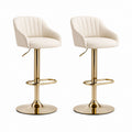 Set di 2 sgabelli da bar regolabili bianchi in PU con base rotonda oro 48 x 52 x 89-109 cm