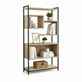 Libreria a giorno con 5 ripiani rovere chiaro e acciaio nero 80 x 30 x 180 cm