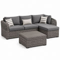 Set divano angolare da giardino grigio in rattan PE con tavolino 230 x 150 x 85 cm