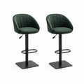 Set di 2 sgabelli da bar regolabili verde scuro in velluto di poliestere con base quadrata 49 x 50 x 92-113 cm