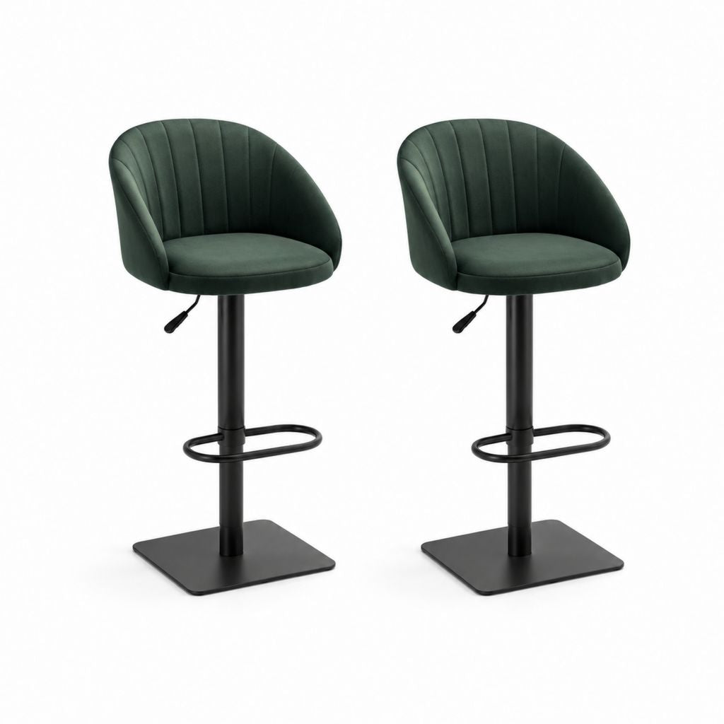 Set di 2 sgabelli da bar regolabili verde scuro in velluto di poliestere con base quadrata 49 x 50 x 92-113 cm
