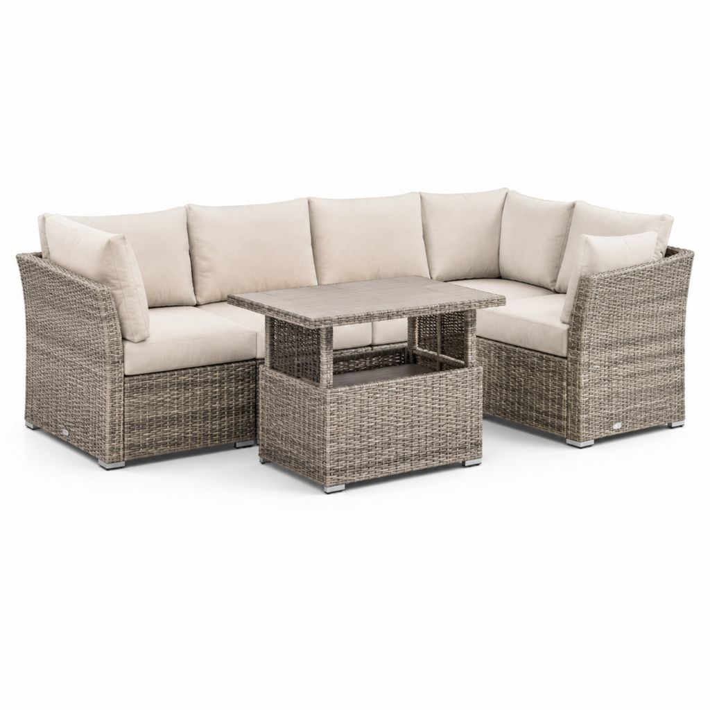 Set divano angolare da giardino 4 posti con tavolino grigio in rattan PE 240 x 70 x 63 cm