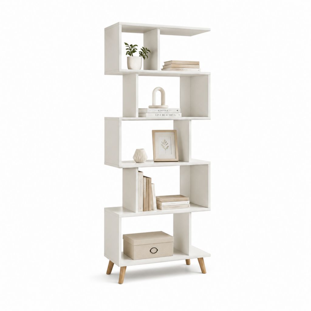 Libreria a 5 ripiani bianca in MDF rettangolare 60 x 24 x 180 cm