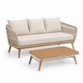 Set divano da giardino 3 posti e tavolino beige in legno massello e corda sintetica 180 x 78 x 78 cm