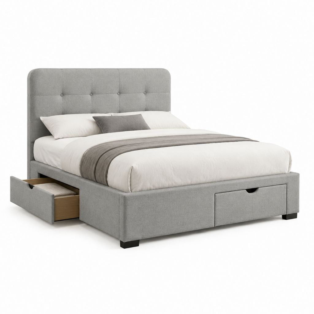 Letto contenitore matrimoniale grigio in poliestere con 3 cassetti 160 x 200 cm