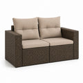 Divano da giardino 2 posti marrone in rattan PE con cuscini tortora 124 x 70 x 78 cm