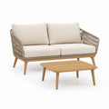 Set divano da giardino 2 posti con tavolino beige in legno massello di acacia e corda PE 150 x 78 x 76 cm