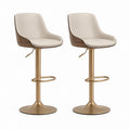 Set 2 sgabelli da bar regolabili beige e noce in PU con base in acciaio 92-113 cm