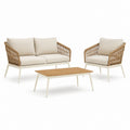Set da giardino 3 pezzi con divano 2 posti poltrona e tavolino beige in rattan PE e alluminio 130 x 75 x 78 cm