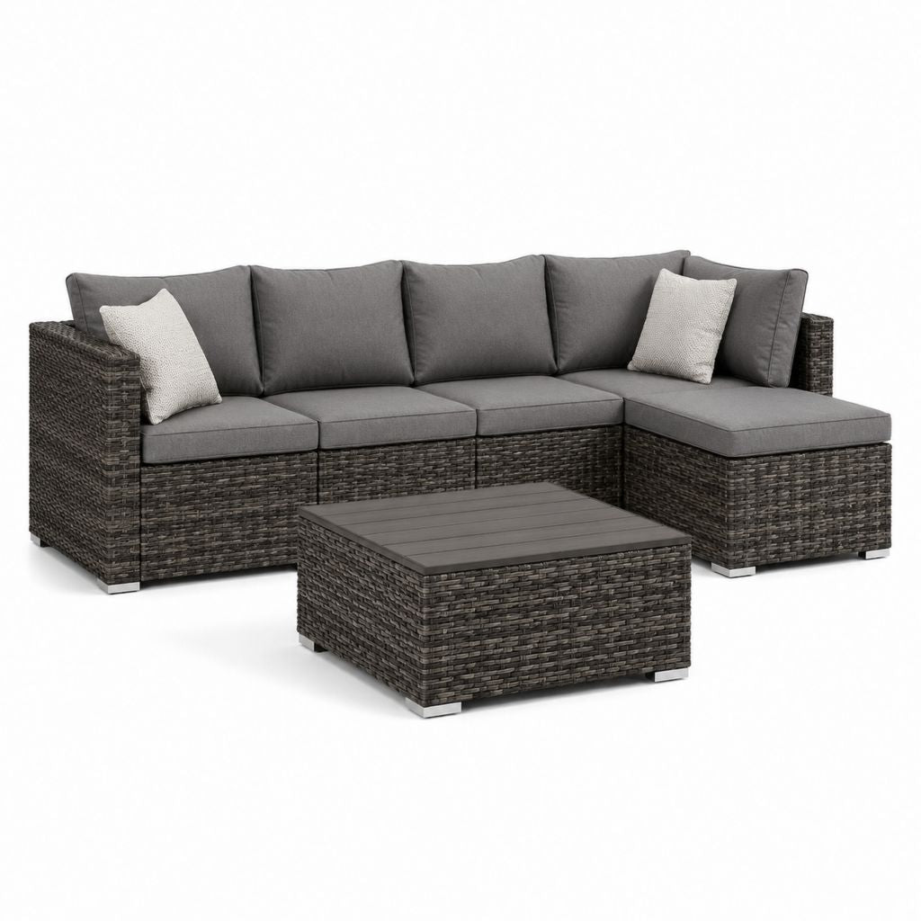 Set divano da giardino angolare 4 posti con tavolino grigio in rattan PE 230 x 180 cm