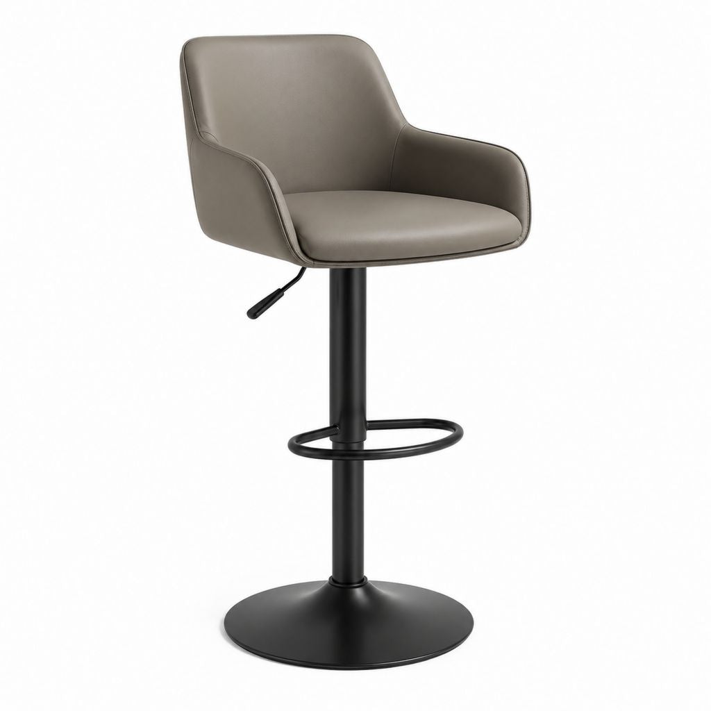 Sgabello da bar girevole regolabile grigio tortora in PU con base in acciaio 52 x 54 x 92-113 cm