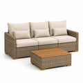 Set divano da giardino 3 posti con tavolino beige in rattan PE e cuscini in poliestere 210 x 85 x 85 cm