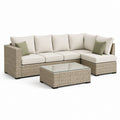 Set divano angolare da giardino beige in polietilene intrecciato con tavolino rettangolare 240 x 180 x 85 cm