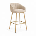 Sgabello da bar con schienale curvo beige in velluto di poliestere e acciaio dorato 54 x 55 x 101 cm