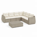 Set divano da giardino angolare 5 posti beige in rattan PE con tavolino rettangolare 255 x 235 x 85 cm