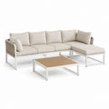 Set divano da giardino angolare 3 posti con chaise longue beige in alluminio e tavolino 240 x 150 x 65 cm