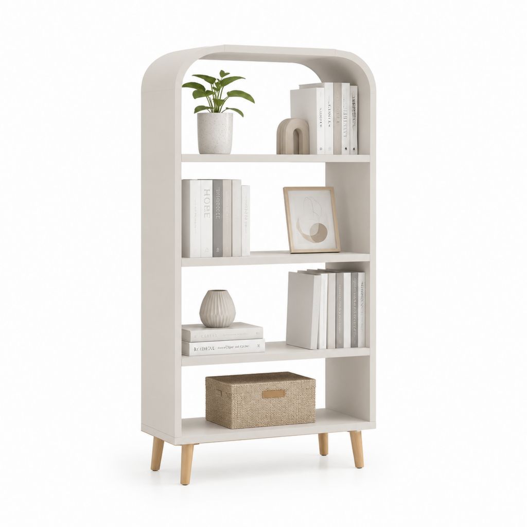 Libreria a 4 ripiani bianco e rovere in pannello truciolare 80 x 30 x 180 cm