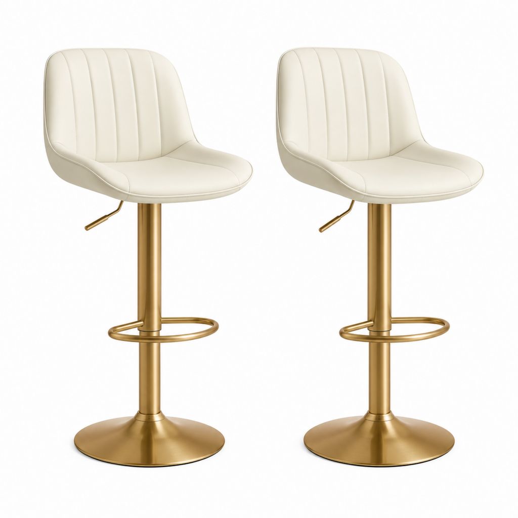 Set di 2 sgabelli da bar regolabili girevoli bianco e oro in poliuretano 48 x 52 x 91-111 cm